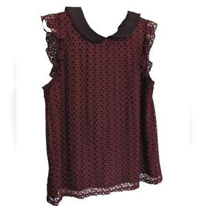 Wine colored lace top with pan collar